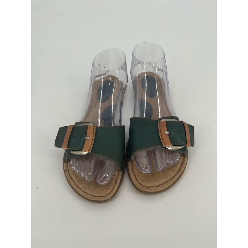 B.O.C. Born Concept Slide Sandal Women 7 Green Leather Buckle Slide Flat Comfort - Picture 2 of 10